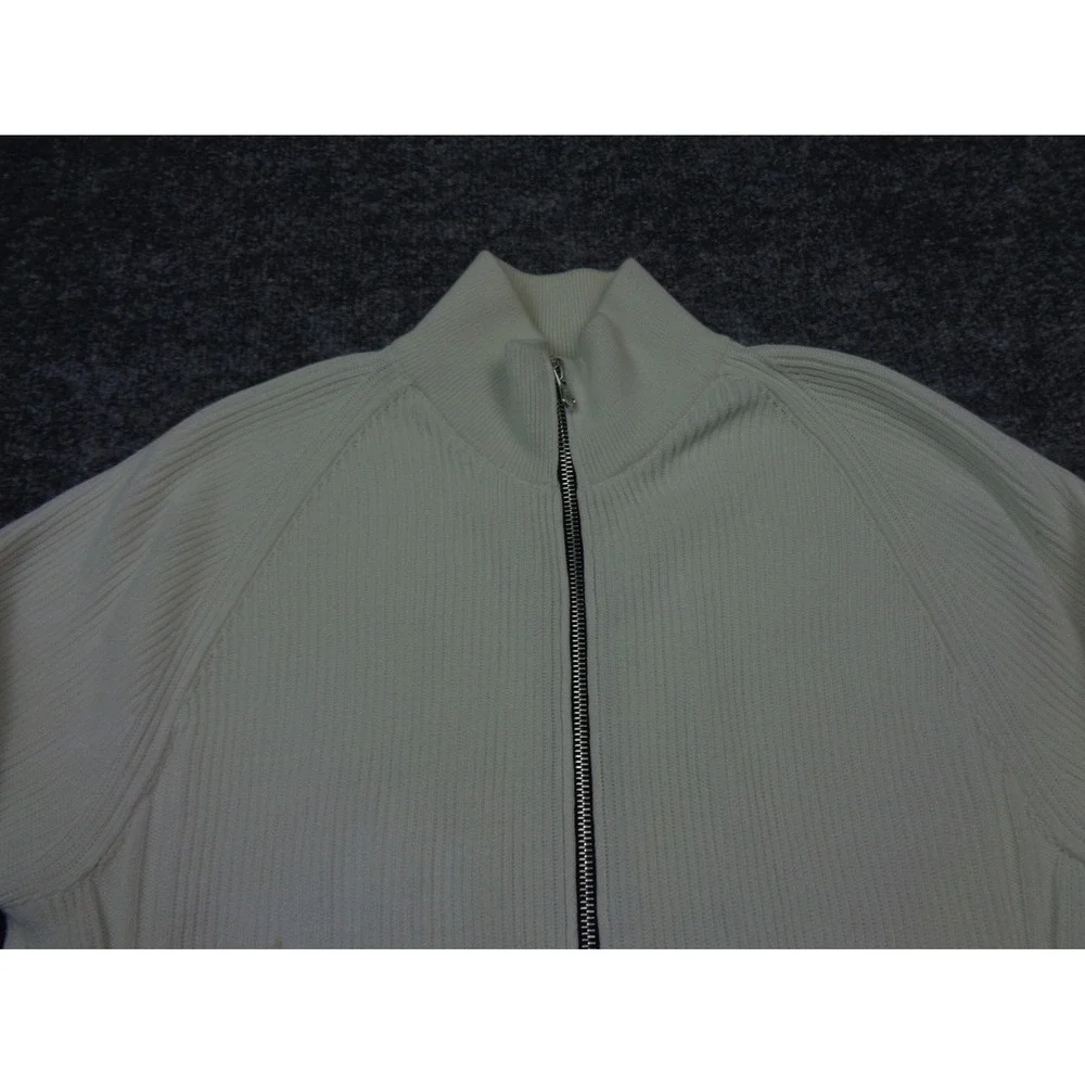 Stone Island Wool Sweater White L Full Zip‎ Ribbed Knit  Full Zip Quiet Luxury